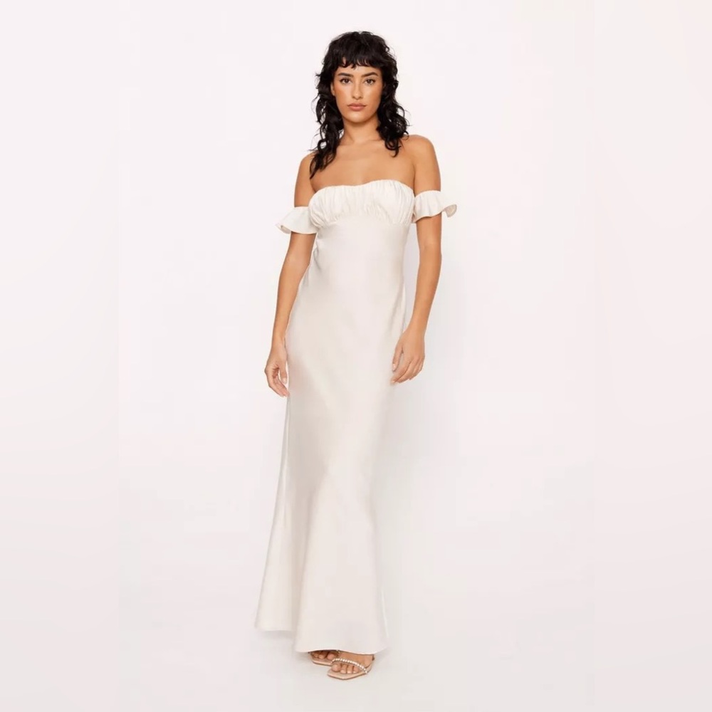 Satin Ruched Bust Bardot Maxi Dress US4